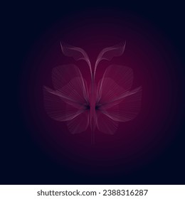 Shining flower glowing in dark deep background, abstract vector illustration. Design element swirl.