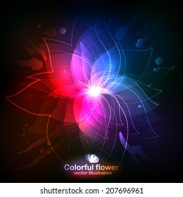 Shining flower on a dark background. Vector illustration can be used for web design, wallpapers, futuristic designs and banners.