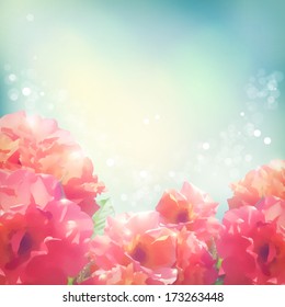 Shining flowers roses (peonies) background.  Romantic vector floral summer season beautiful card