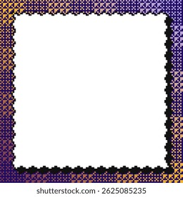Shining Foil Gradient Background with White Empty Frame Template, Pixel Art Style