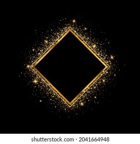 Shining frame with lights effects, glowing luxury banner. Vector illustration. Gold square frame with highlights.