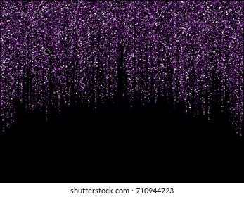 Shining glitter garlands hanging background vector illustration. Light dust elements falling down, flying circle confetti vertical lines. Premium sparkle garlands, round tinsels holiday graphic design