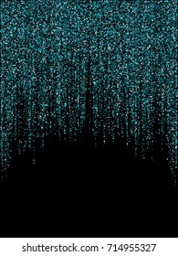 Shining glitter garlands hanging background vector illustration. Light dust elements falling, flying circle confetti vertical lines. Neon blue sparkle garlands, round tinsels holiday graphic design