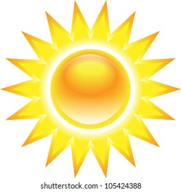 Shining glossy sun isolated on white background. Vector illustration