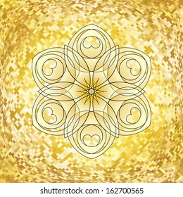 Shining gold background with abstract geometric flower