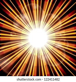 Shining gold brown sun rays with bubbles