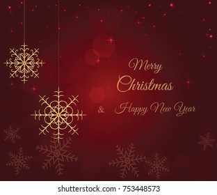 Shining gold Christmas card on dark red background