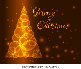 Shining gold christmas tree made from circles or bubbles