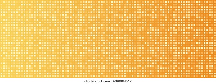 Brillante fondo de patrón de fiesta disco de oro. Textura de mosaico de lentejuelas doradas iridiscentes. Fondo de pantalla semitono amarillo brillante. Pop de fondo de brillo brillante cómico. Plantilla de diseño de Vector de los años 70 u 80