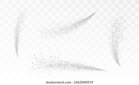 Shining gold dust. Small shiny dust particles fall chaotically on a transparent background. Christmas background. Powder scattering effect. Vector 10 EPS