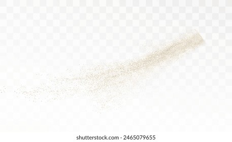 Shining gold dust. Small shiny dust particles fall chaotically on a transparent background. Christmas background. Powder scattering effect. Vector 10 EPS	