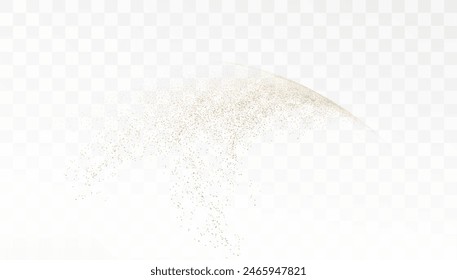 Shining gold dust. Small shiny dust particles fall chaotically on a transparent background. Christmas background. Powder scattering effect. Vector 10 EPS	