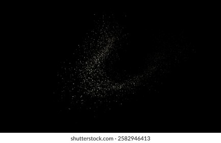 Shining gold dust. Small shiny dust particles fall chaotically on a dark background. Powder scattering effect. Vector 10 EPS