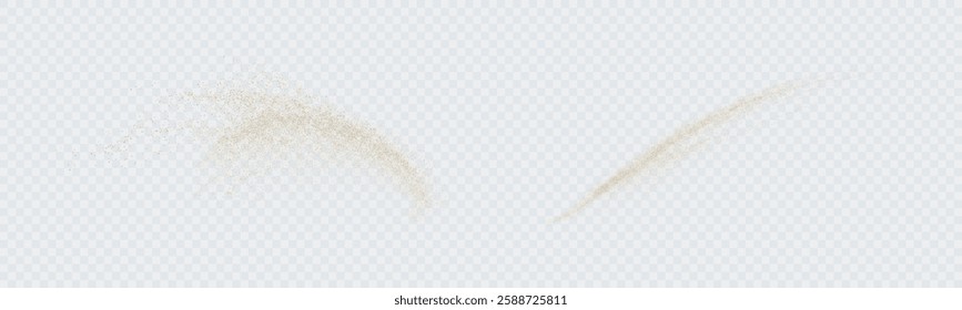 Shining gold dust. Small shiny particles of dust, pepper, sand scatter chaotically on a white background. Powder scattering effect. Vector 10 EPS