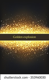 Shining gold explosion on black background, vector