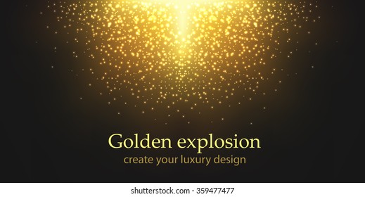 Shining gold explosion on black background, vector