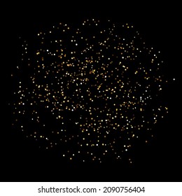 Shining Gold Glitter fireworks or sparkles. Holiday element for, card, decor, invitation, poster, website, banner, festive design. Glittery vector illustration on a black background.