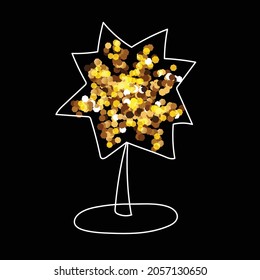 Shining gold glitter star for New Year and Christmas. For a postcard, decor, invitation, poster, website, or any festive design. Vector illustration on a black background, flat and line art style.