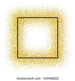Shining gold glittering background with black frame on white background. Star dust for the christmas background, cards and invitation. Vector illustration EPS 10