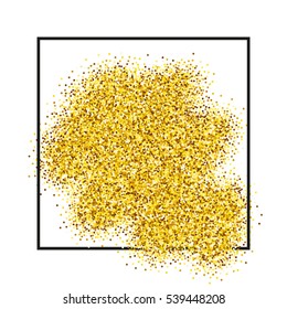 Shining gold glittering background with black frame on white background. Star dust for the christmas background, cards and invitation. Vector illustration EPS 10