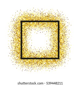 Shining gold glittering background with black frame on white background. Star dust for the christmas background, cards and invitation. Vector illustration EPS 10