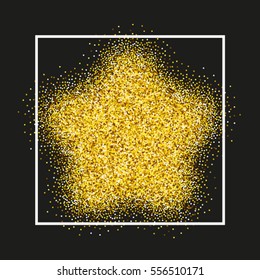 Shining gold glittering background with white frame on black background. Star dust for the christmasand other holidays background, cards and invitation. Vector illustration EPS 10 Luxury design