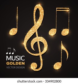 Shining Gold Notes & Treble Clef Collection. Vector illustration 