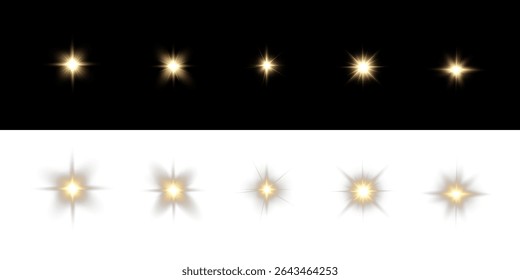 Shining Gold Star Light and Yellow Sparkle PNG – Vector Transparent Light Effect, Sunbeam Flare, Glitter Burst, Radiant Glow for Celebration, Fantasy, or Abstract Backgrounds	