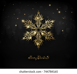 Shining gold texture Snowflake on the black.