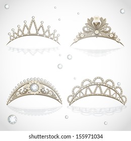 Shining gold  tiaras with diamonds and pearls