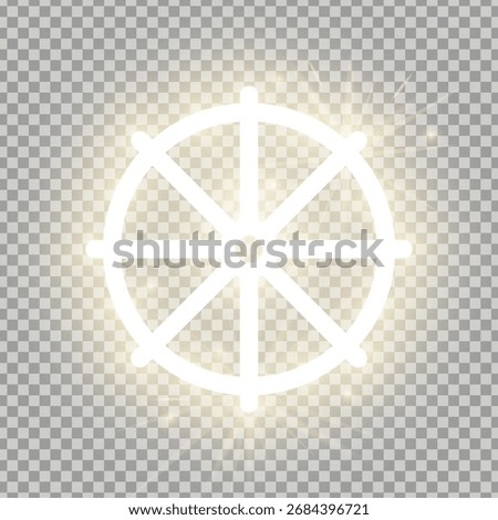 Shining gold Wheel of Dharma isolated on transparent background. Glowing Buddhism sign. Riligious symbol. Vector illustration