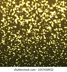 Shining golden abstract background. Glitter pours on top, glows on a dark background