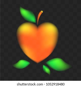  shining golden apple in the shape of a heart. The concept is eco products , with a love of nature , organic products , ecology /love. Vector illustration. Eps 10.