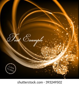 Shining golden butterfly. Abstract vector background. Elegant frame with shining burning fibers and a butterfly in gold dust