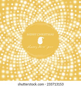 Shining golden circular pattern of sequins. Christmas background with Santa Claus icon