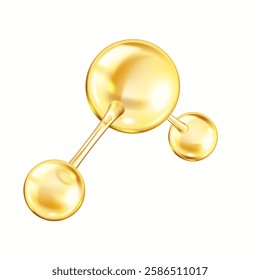 Shining golden collagen molecule structure realistic vector illustration. Model consists of spheres reflecting bonds 3d object on white