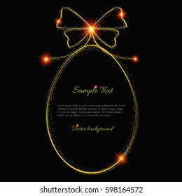 Shining golden egg with bow isolated on black background