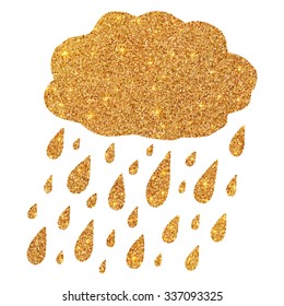 Shining golden glitter vector cloud with rain drops