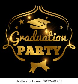 Shining golden graduation party banner background. Illustration of celebration and ceremony