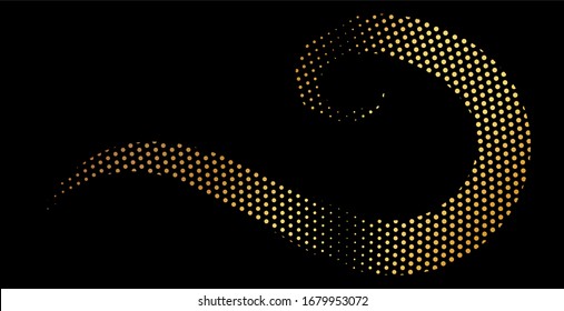 Shining golden halftone curl. For invitation, greeting card. Element for advertising and decoration of awards and solemn, entertaining events.