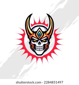 Shining Golden Horned Skull Viking Mascot Logo