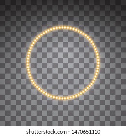 Shining Golden Led Vector Circle Frames, Neon Illumination On Transparent Background. Glowing Decorative Circle Tapes Of Diode Ecological Lamps Light Effect For Banners, Web-sites