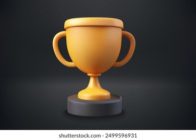 Shining golden sport trophy. 3d vector object on dark background