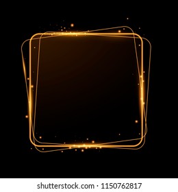 Shining golden square. Frame with lights effects. Vector illustration. Place for text