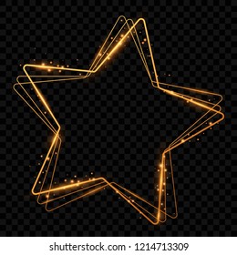 Shining golden star. Isolated glittering frame with light effects. Vector illustration
