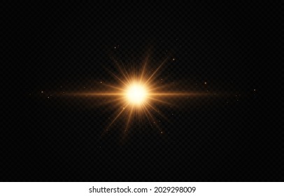 Shining golden star. Light Effect Bright Star, Christmas Star. Gold glowing light explodes.
