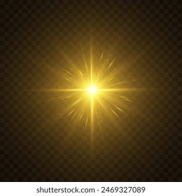 Shining golden star. Light Effect Bright Star, Christmas Star. Gold glowing light explodes.