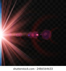 Shining golden star. Light Effect Bright Star, Christmas Star. Gold glowing light explodes. Vector transparent sunlight with special lens flare effect. Flash light effect with special lens. 
