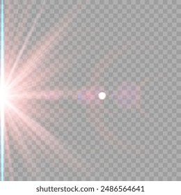 Estrella dorada brillante. Estrella Brillante de Efecto Luz, Estrella de Navidad. La luz dorada explota. Vector de luz solar transparente con efecto de destellos de lente especial. Efecto de luz de destello con lente especial. 