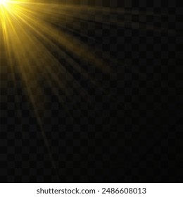 Estrella dorada brillante. Estrella Brillante de Efecto Luz, Estrella de Navidad. La luz dorada explota. Vector de luz solar transparente con efecto de destellos de lente especial. Efecto de luz de destello con lente especial. 